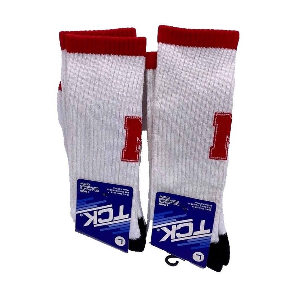 NEW Nebraska Cornhuskers Crew Socks 2 Pair Size L 8-12 NCAA College Fan